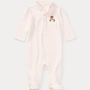 Ralph Lauren polo bear pastel pink baby pj onsie